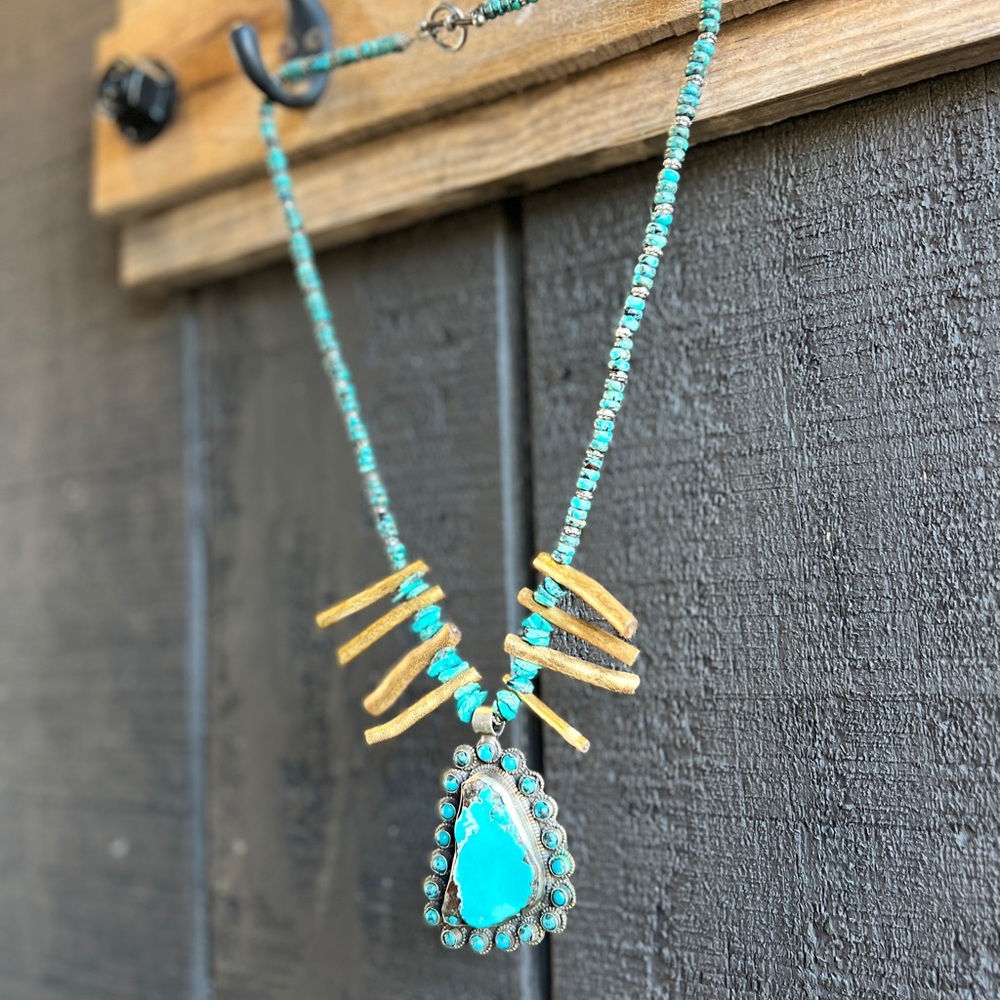Turquoise, silver, and gold Necklace